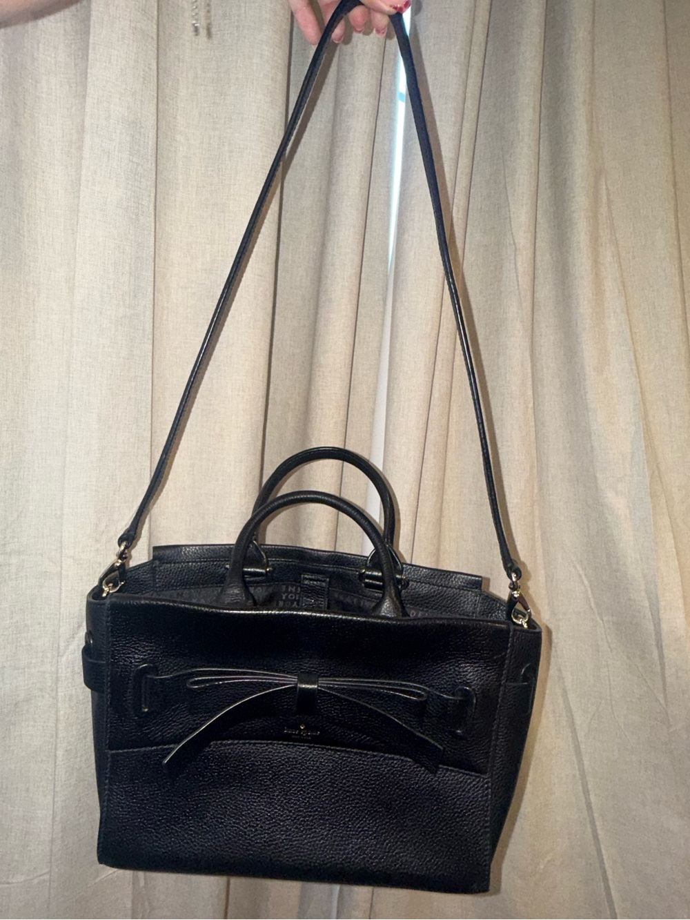 Kate Spade New York Black Leather Natala Avalon Place Bow Satchel Bag - Picture 2 of 15